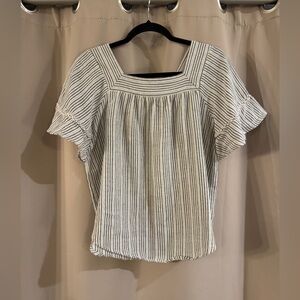 Universal Thread White and Gray  Striped Square-Neck Blouse